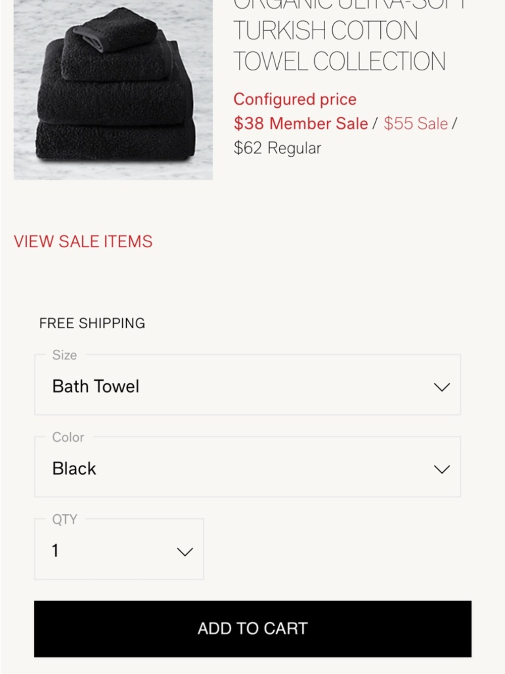 Restoration Hardware Black Organic Turkish Cotton Bath Towel